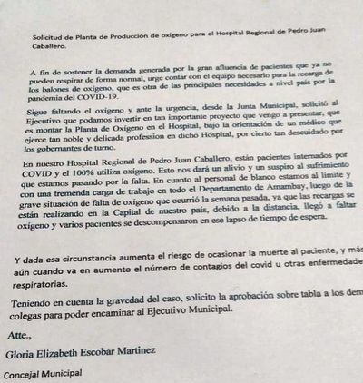Criminal decisión de la Junta municipal con proyecto de planta de oxígeno para el Hospital Regional
