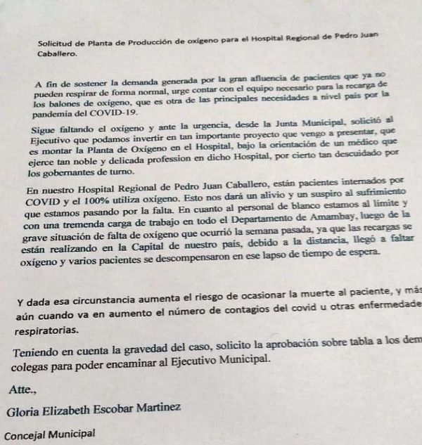 Criminal decisión de la Junta municipal con proyecto de planta de oxígeno para el Hospital Regional