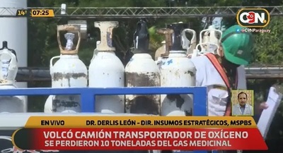 10 toneladas de oxígeno se pierden a causa de vuelco de camión