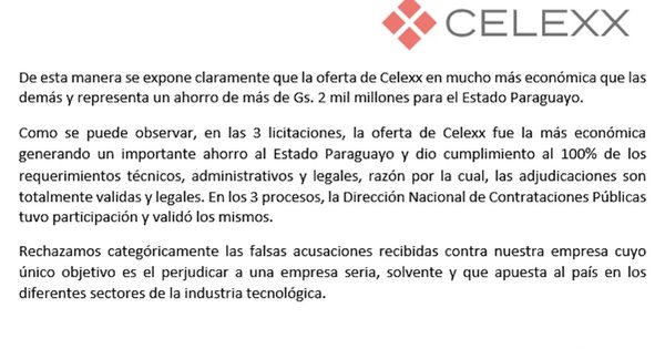 La Nación / Celexx asegura que presentó oferta más baja en licitaciones