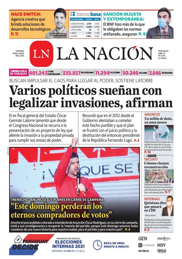 Portadas de este viernes 18 de junio de 2021