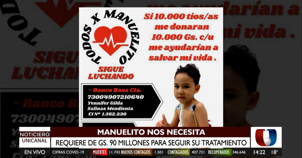Manuelito necesita G. 90 millones para someterse a una operación en Argentina
