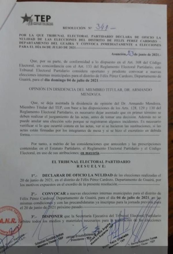 Anulan elecciones coloradas en Félix Pérez Cardozo tras incidentes - Nacionales - ABC Color