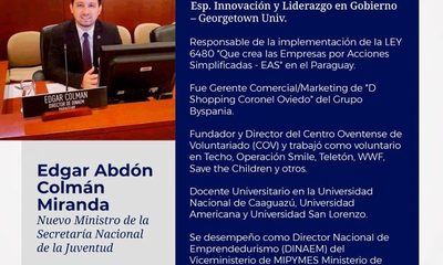 Edgar Colmán Miranda como nuevo ministro de la Juventud
