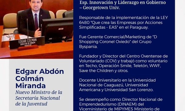 Edgar Colmán Miranda como nuevo ministro de la Juventud