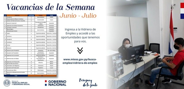 Vidriera de Empleo ofrece 112 puestos laborales esta semana | .::Agencia IP::.