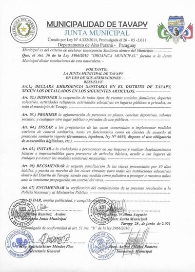 Tavapy declara emergencia sanitaria y suspende varias actividades - ABC en el Este - ABC Color