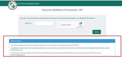Los jubilados y pensionados del IPS que no se censen antes del 9 de julio no podrán cobrar en agosto - Nacionales - ABC Color