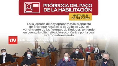 PRORROGAN VENCIMIENTO DE LA HABILITACIÓN DE RODADOS.