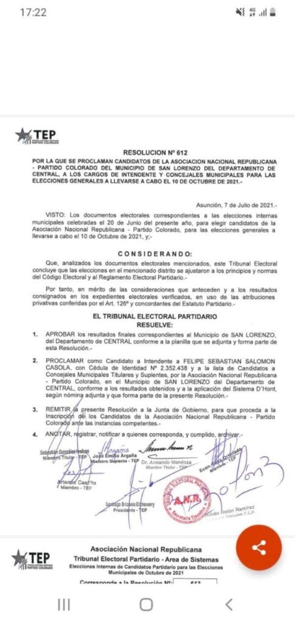 ANR San Lorenzo: Confirmado la lista de los doce candidatos a concejales » San Lorenzo PY