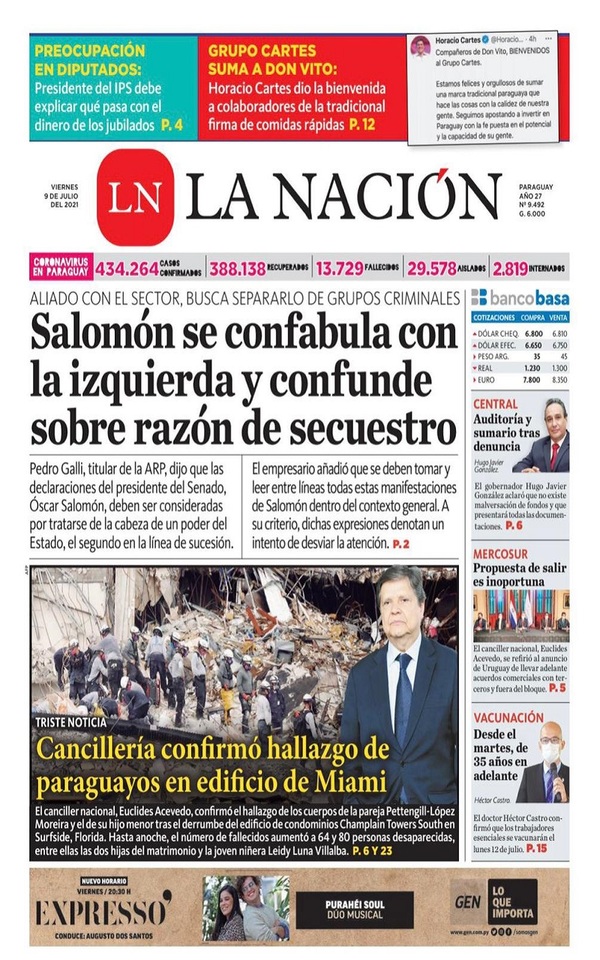 Portadas de este viernes 9 de julio de 2021