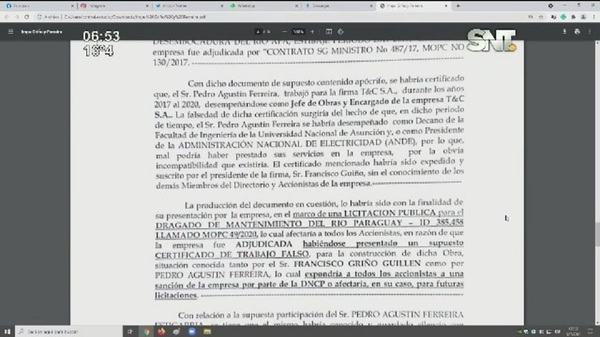 Imputan a Pedro Ferreira y Francisco Griño Guillen - SNT
