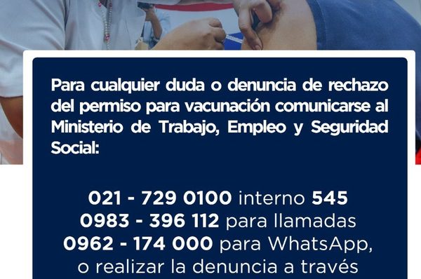 Ministerio de Trabajo fiscalizará empresas que nieguen permiso para vacunación contra Covid-19