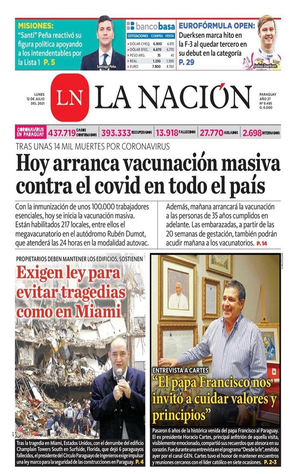 Portadas de este lunes 12 de julio de 2021