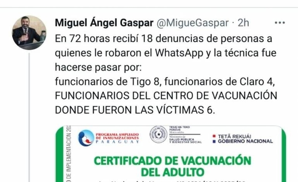 Diario HOY | Nuevo modus operandi para "robar" cuentas de WhatsApp a personas que se vacunaron contra el Covid