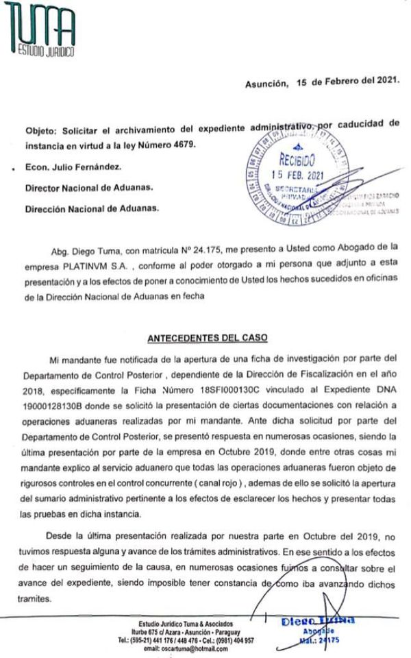 Aduanas sigue investigando a firma de empresarios ligados a Dalia López - Nacionales - ABC Color