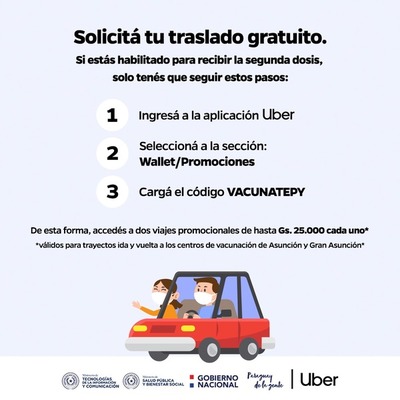 Mitic y Uber ofrecen traslados gratuitos a puestos de vacunación | .::Agencia IP::.