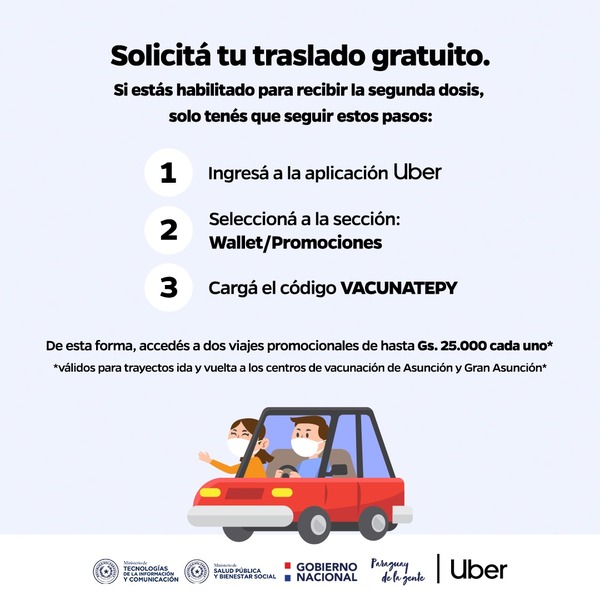 Mitic y Uber ofrecen traslados gratuitos a puestos de vacunación | .::Agencia IP::.