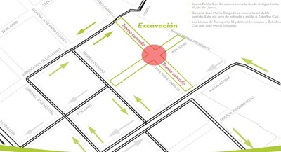 Corredor Vial Botánico: establecen desvíos por excavación en Juana Pabla Carrillo y 8 de Junio