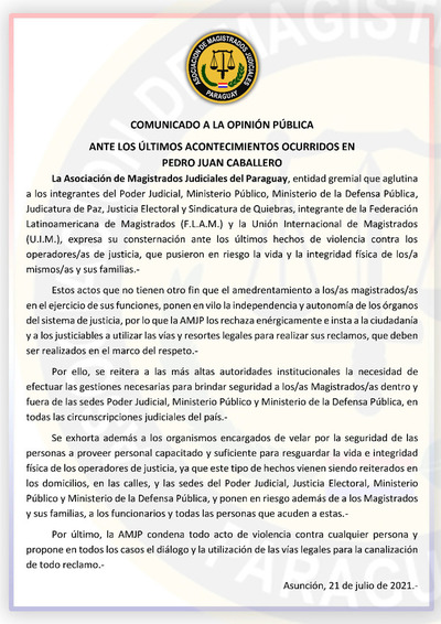 AMJP pide seguridad para todos los operadores de justicia
