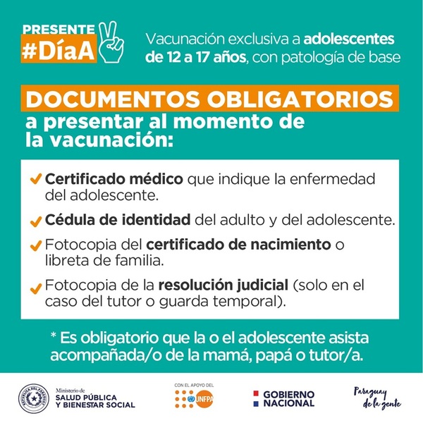'Día A”: adolescentes con enfermedades de base se vacunan este viernes