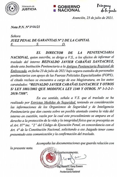 Trasladado “Cucho” Cabaña ante posible atentado - Judiciales.net