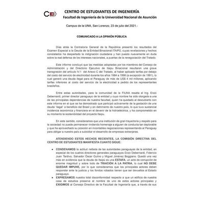 Centro de Estudiantes de Ingeniería UNA también pide quitar nombre de Debernardi de edificio - Nacionales - ABC Color