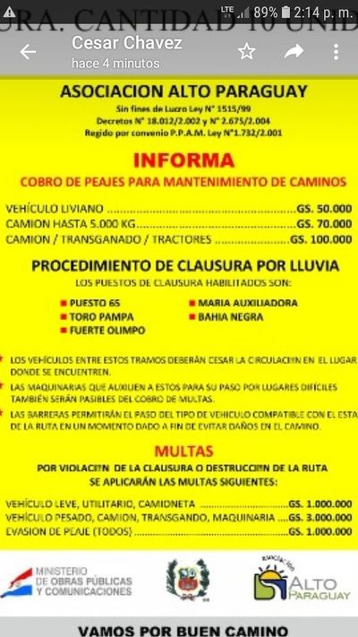 Protesta generalizada por suba de aranceles en peajes en el Chaco - Nacionales - ABC Color