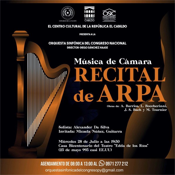 La OSIC ofrece hoy recital de arpa en Casa Bicentenario del Teatro | .::Agencia IP::.