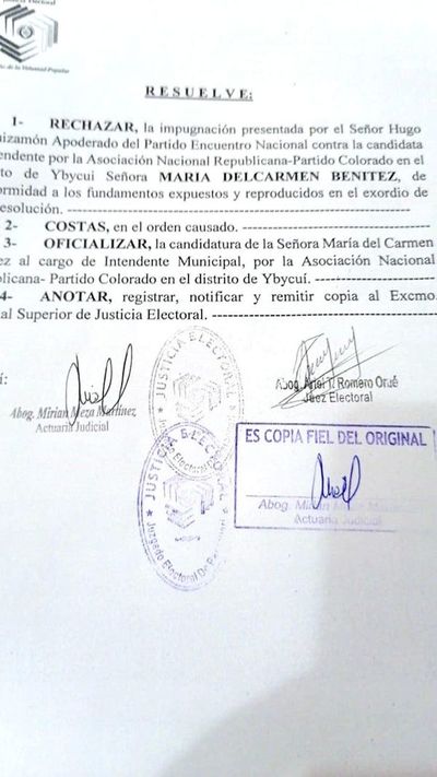 Juez Electoral rechaza pedido de impugnación de candidata a intendente de Ybycuí - Nacionales - ABC Color