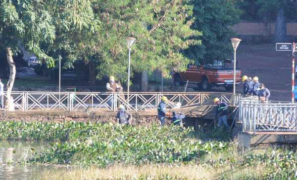 Limpian de camalotes el dique de contención del Lago de la República - La Clave