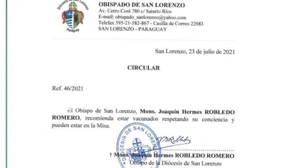 Diócesis de San Lorenzo aclaró que no exigirán carnet de vacunación para asistir a la misa