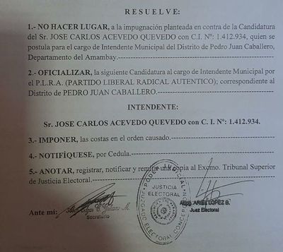 Rechazan impugnación planteada contra candidatura de Acevedo - Nacionales - ABC Color