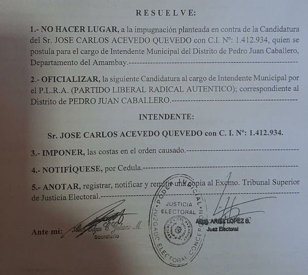 Rechazan impugnación planteada contra candidatura de Acevedo - Nacionales - ABC Color