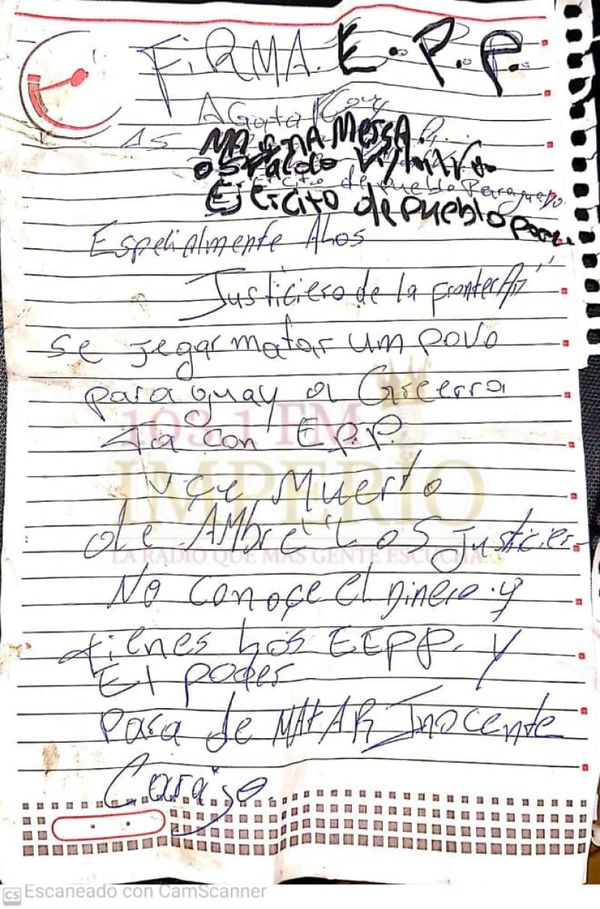 Carta de amenaza supuestamente de parte del EPP causa más risa que miedo