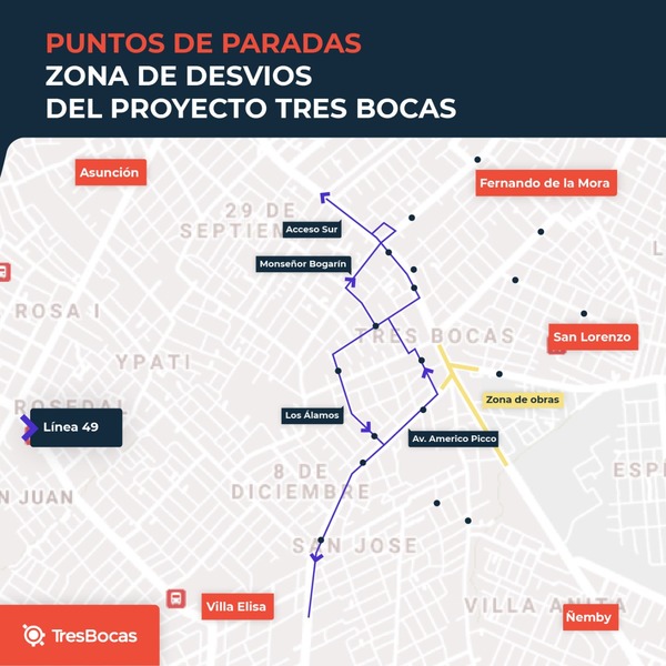 Reubican 34 paradas de buses en calles alternativas a Tres Bocas