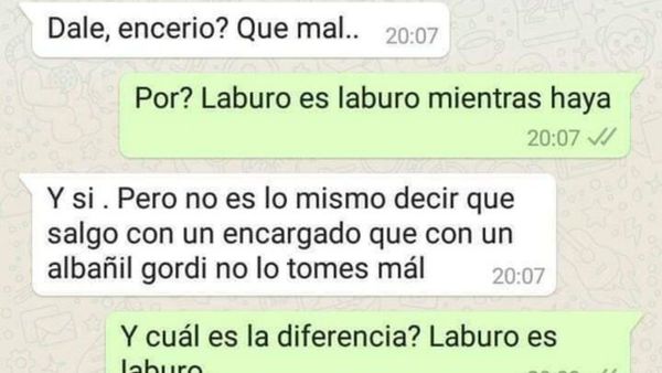 Rebotó por ser albañil y el chat con la chica se hizo viral