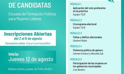 Realizarán programa de capacitación a mujeres candidatas a intendencia y concejalía
