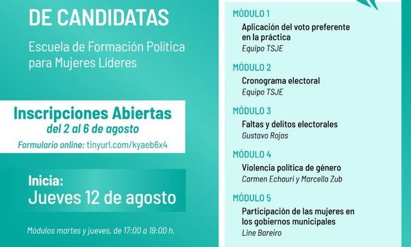 Realizarán programa de capacitación a mujeres candidatas a intendencia y concejalía