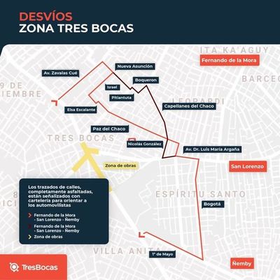 Múltiples desvíos en zona de Acceso Sur, Tres Bocas, Américo Picco y Avelino Martínez - Nacionales - ABC Color