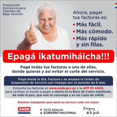ANDE lanza campaña para pagos parciales de facturas atrasadas para evitar cortes