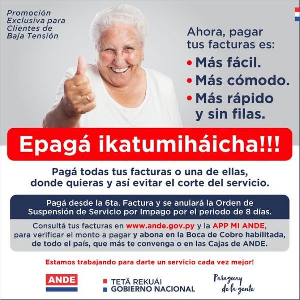 ANDE lanza campaña para pagos parciales de facturas atrasadas para evitar cortes