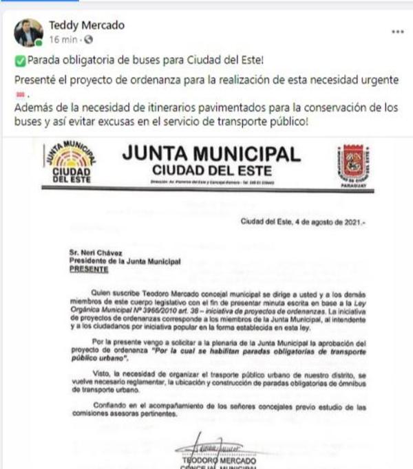 Casi seis años después, Teddy Mercado “se acuerda” de los usuarios del transporte público