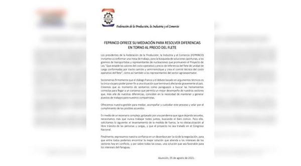 Diario HOY | Feprinco sugiere crear mesa de diálogo con camioneros y pide levantar los cierres de ruta