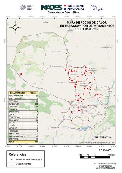 Temporada de incendios: ya hay casi 400 focos de calor - Nacionales - ABC Color