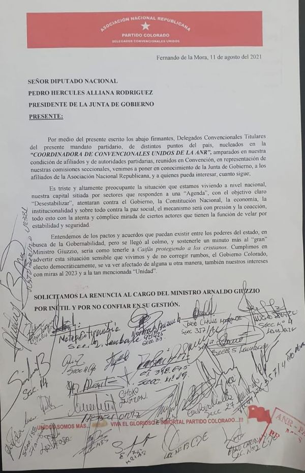 Convencionales colorados piden la destitución de Giuzzio - Nacionales - ABC Color