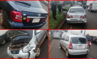 Motociclista sufre lesiones tras cuádruple choque en la Ruta PY 02