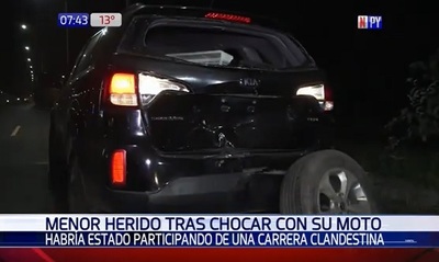 Adolescente resulta gravemente herido tras choque durante carrera clandestina