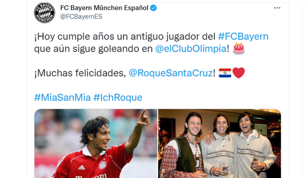 Bayern Múnich, La Liga y la UEFA saludan a Roque Santa Cruz