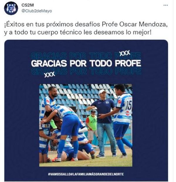 La crisis se agudiza en el Club Sp. 2 de Mayo: Por falta de pago de salarios atrasados renunció el DT. Oscar Mendoza